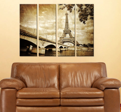 Sepia tone Eiffel Tower Monument Canvas Wall Hanging