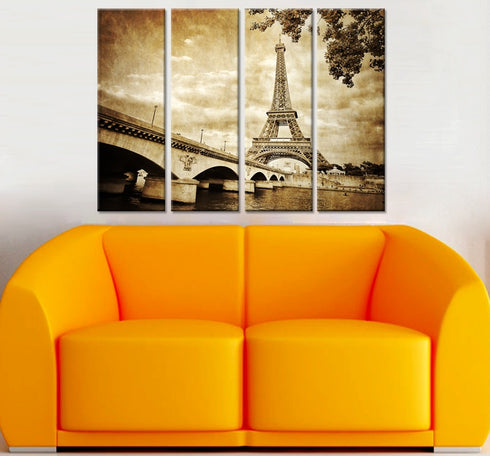 Sepia tone Eiffel Tower Monument Canvas Wall Hanging