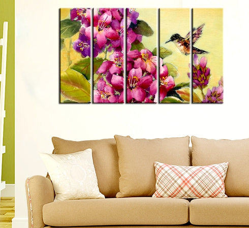 Flowers And Bird Scenery Canvas Wall Hanging