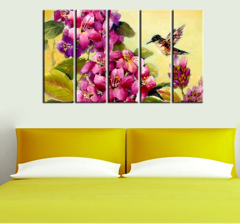 Flowers And Bird Scenery Canvas Wall Hanging