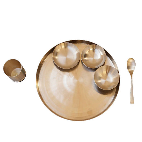 De Kulture Works Pure Ayurveda Kansa Bronze Golden Dinner Thali Set