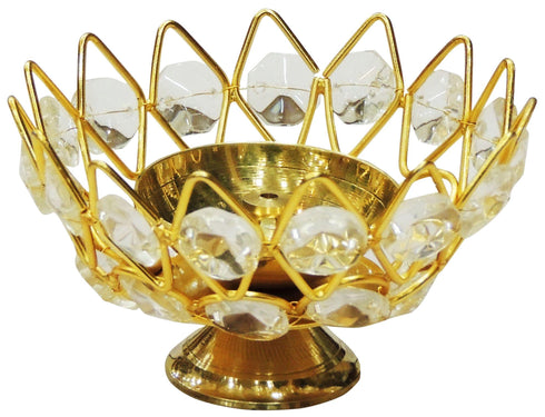 Brass Oil Lamp Deepak With Crystal 0.09kg