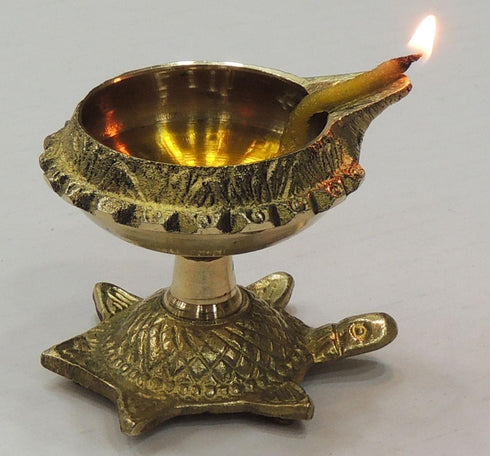 Brass Oil Lamp Deepak On Tortoise 0.095kg