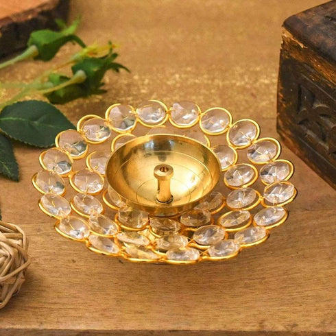 Brass Table Oil Lamp Crystal Deepak 0.1Kg