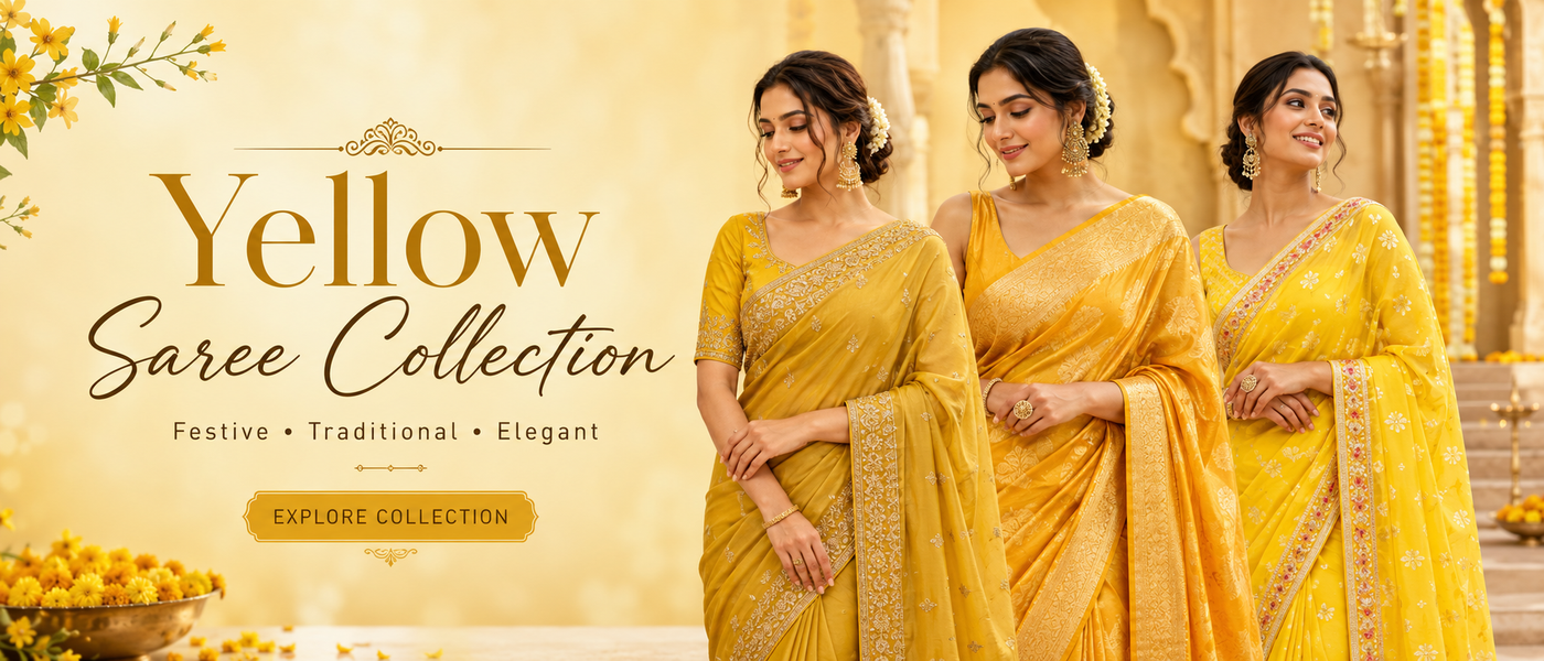 Shop Yellow And Gold Saree