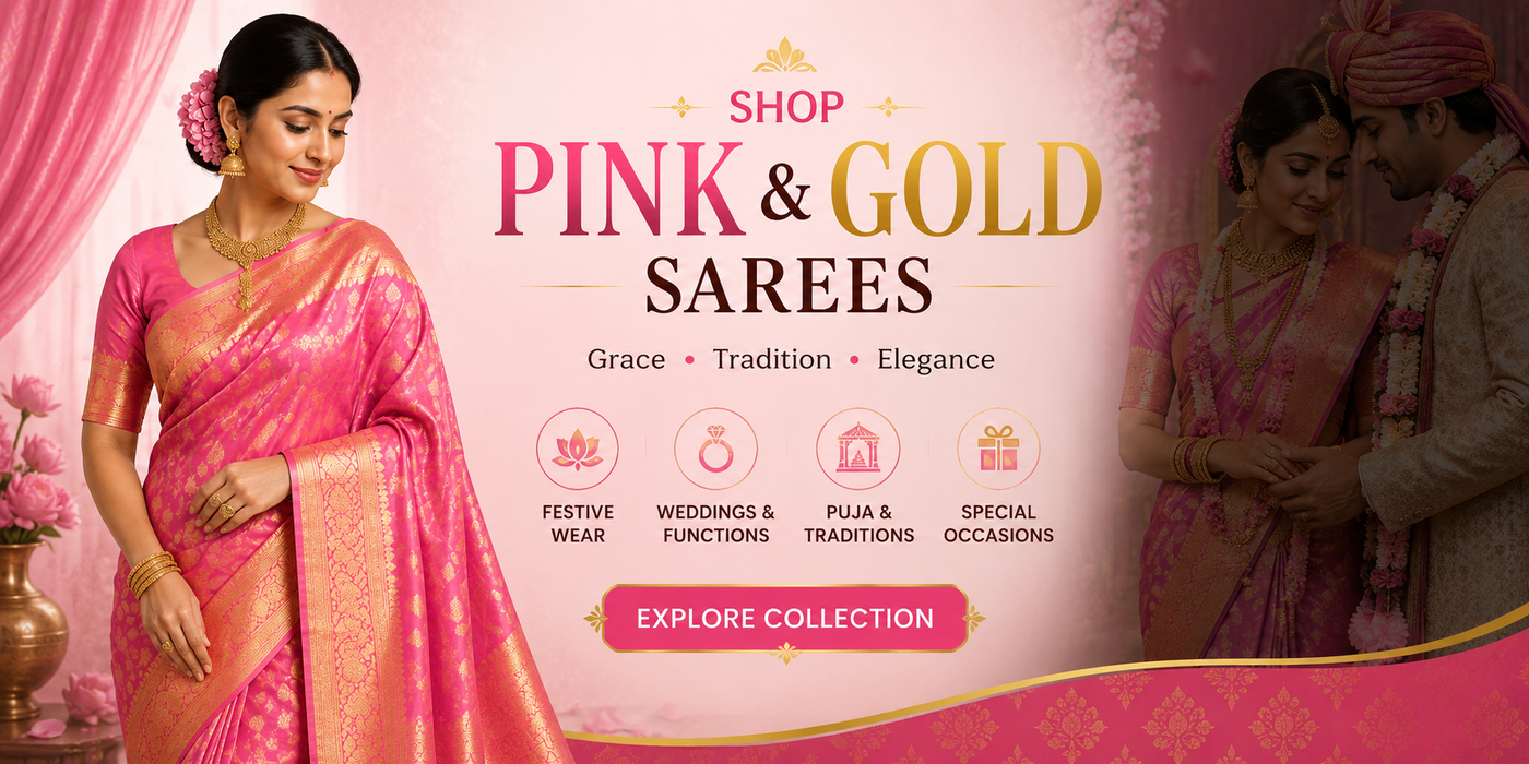Pink And Gold Sarees
