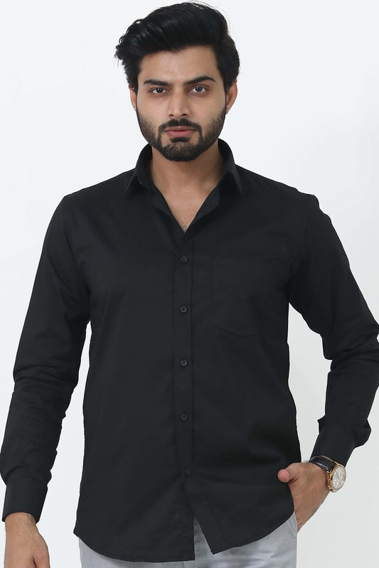 Veshbhoshaa Bluebird Men'S Black Cotton Lycra Formal Shirt - PUSHMYCART