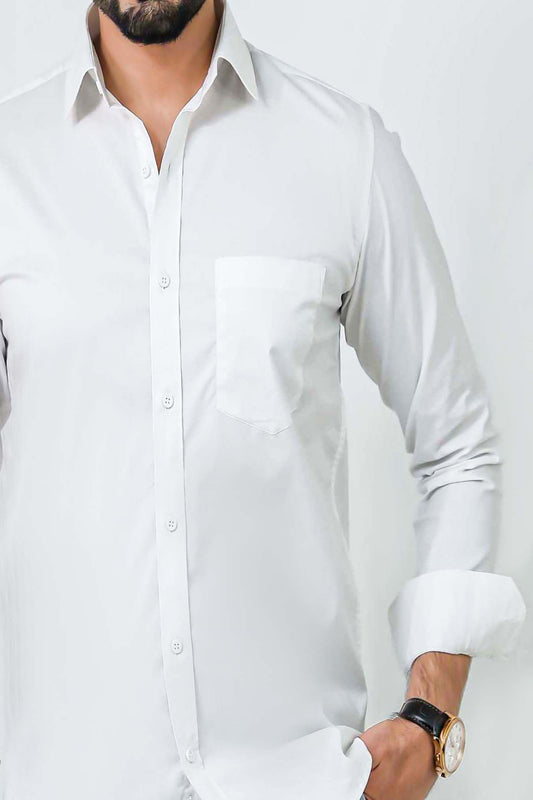 BLUEBIRD MEN'S WHITE COTTON LYCRA FORMAL SHIRT