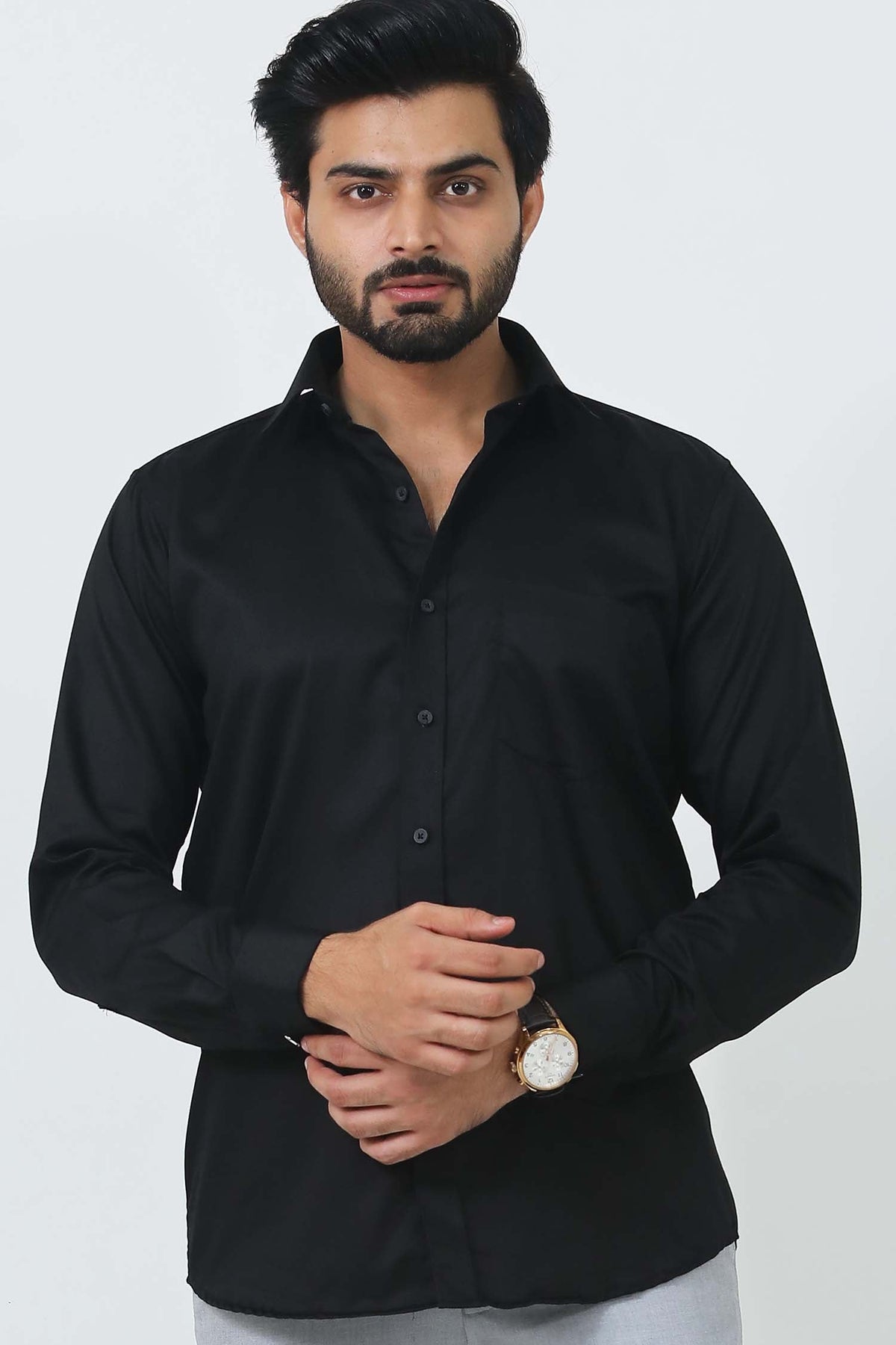 Veshbhoshaa Bluebird Men'S Black Cufflink Formal Shirt - PUSHMYCART