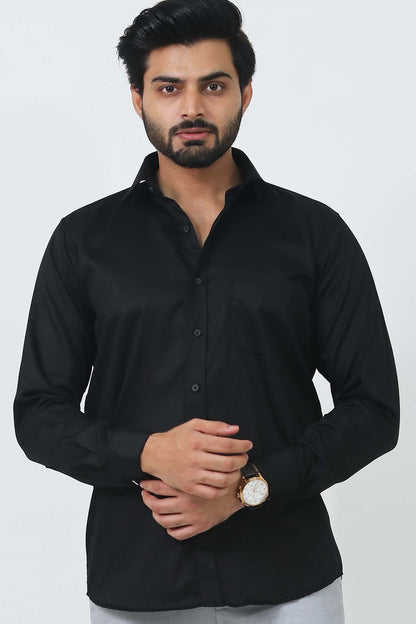 Veshbhoshaa Bluebird Men'S Black Cufflink Formal Shirt - PUSHMYCART