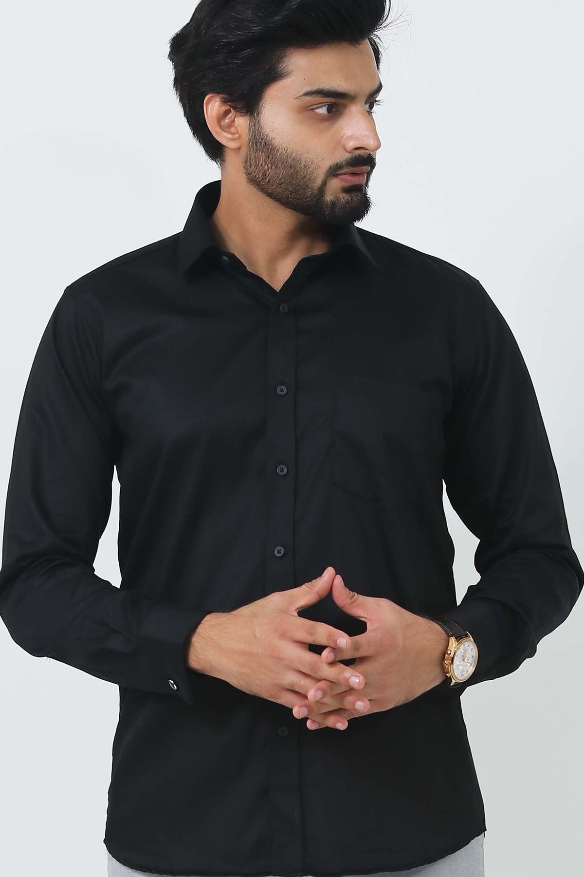 BLUEBIRD MEN'S BLACK CUFFLINK FORMAL SHIRT