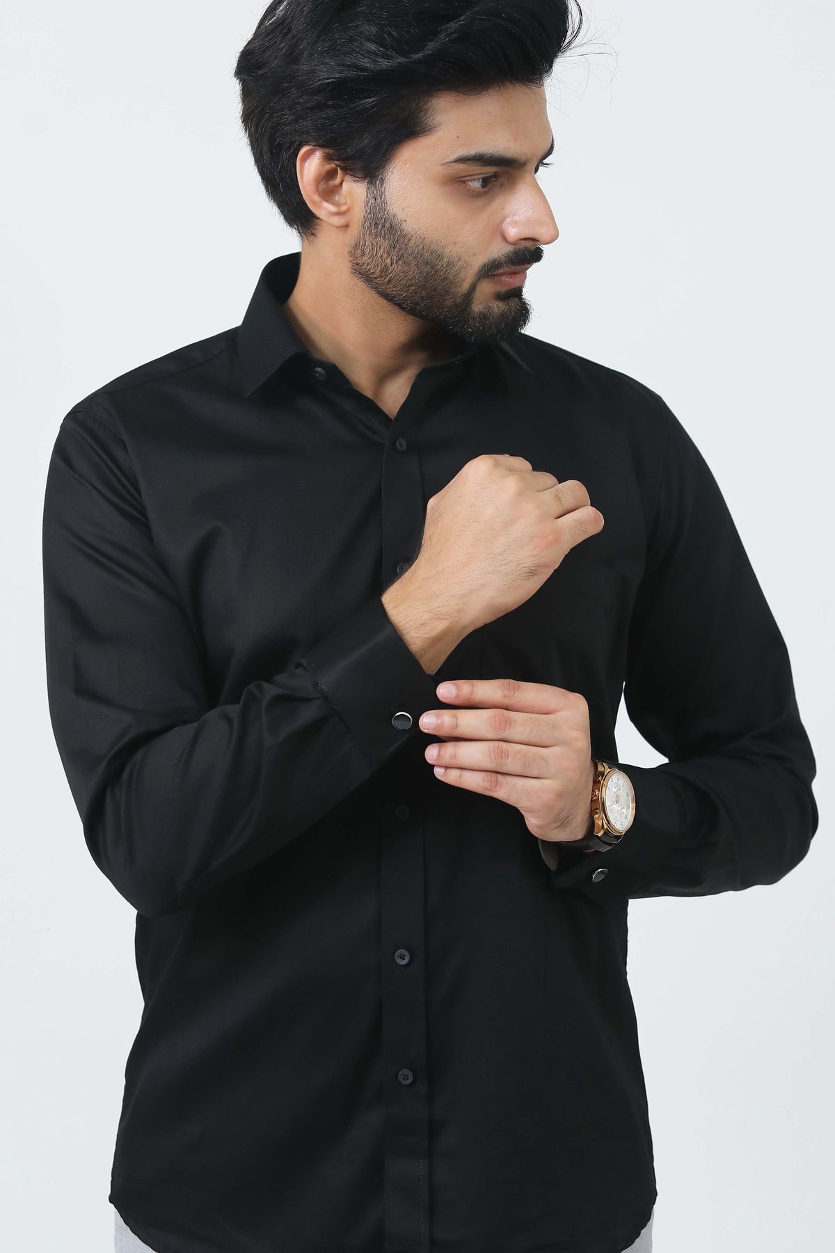Veshbhoshaa Bluebird Men'S Black Cufflink Formal Shirt - PUSHMYCART