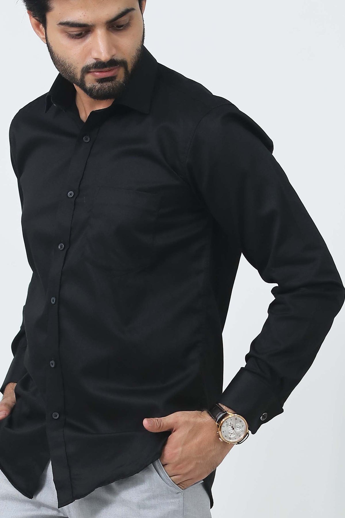 Veshbhoshaa Bluebird Men'S Black Cufflink Formal Shirt - PUSHMYCART