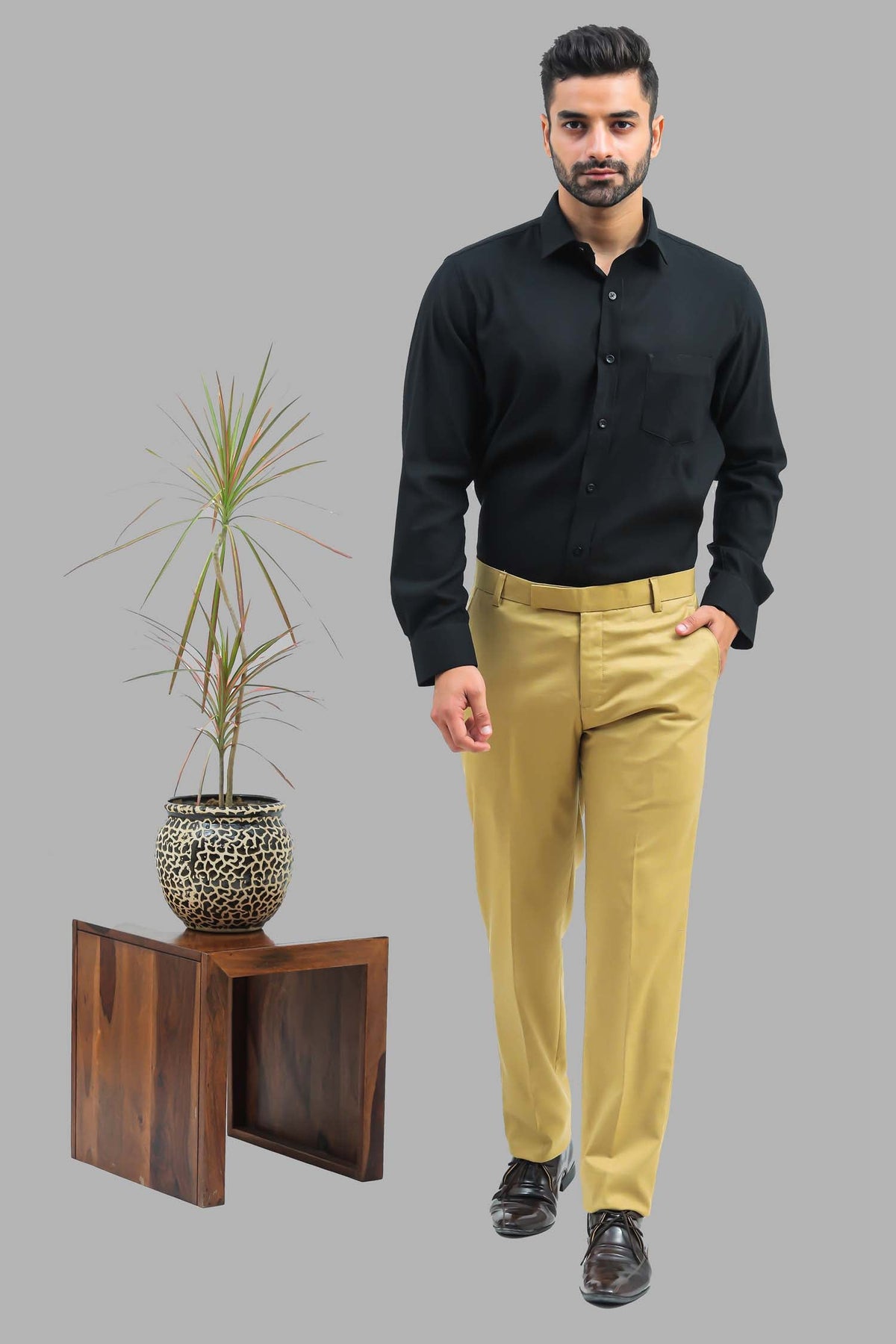 Veshbhoshaa Bluebird Men'S Mustard Formal Trousers - PUSHMYCART
