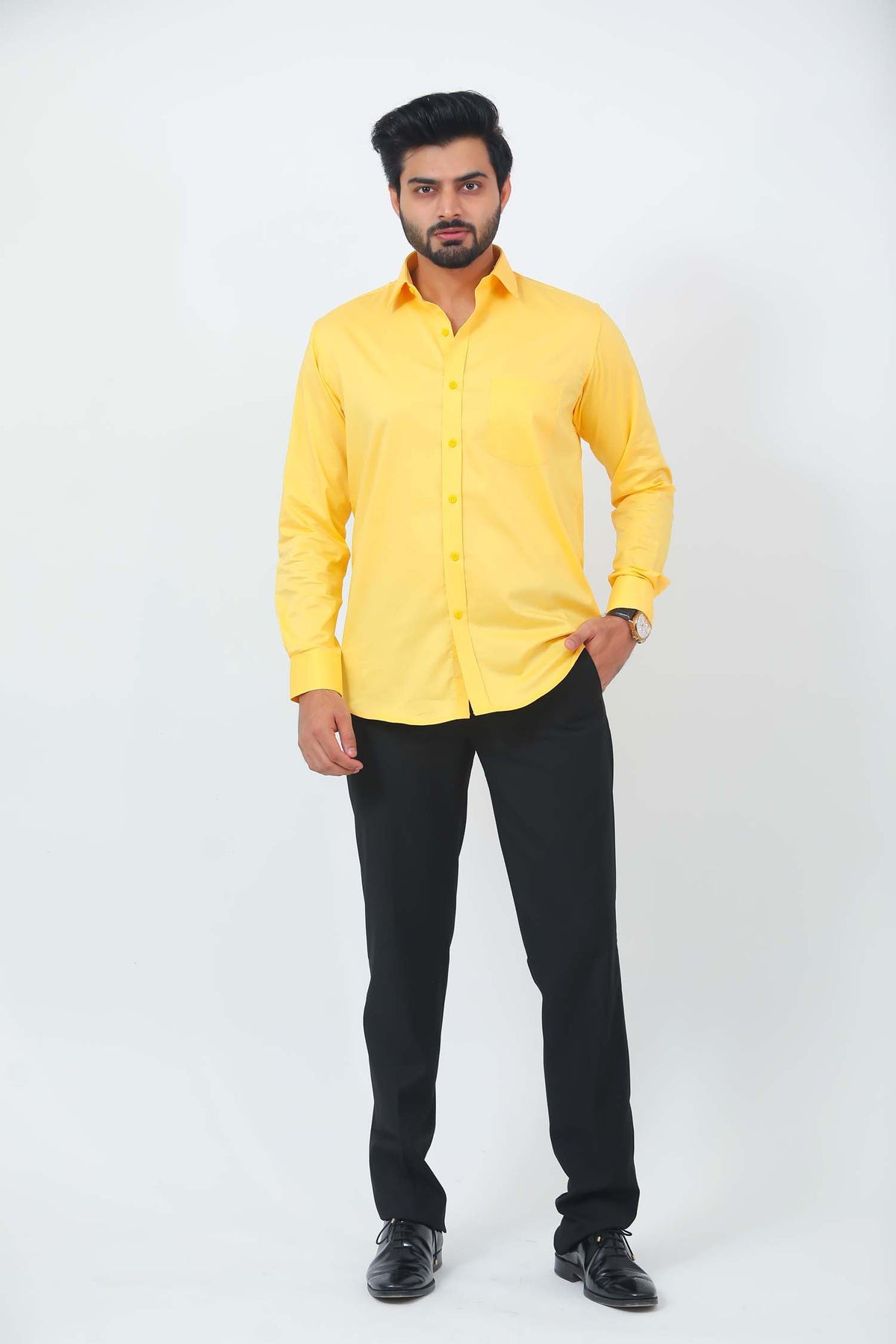 Veshbhoshaa Bluebird Men'S Yellow Cotton Lycra Formal Shirt - PUSHMYCART