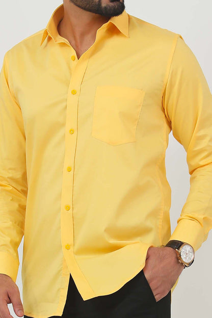 BLUEBIRD MEN'S YELLOW COTTON LYCRA FORMAL SHIRT
