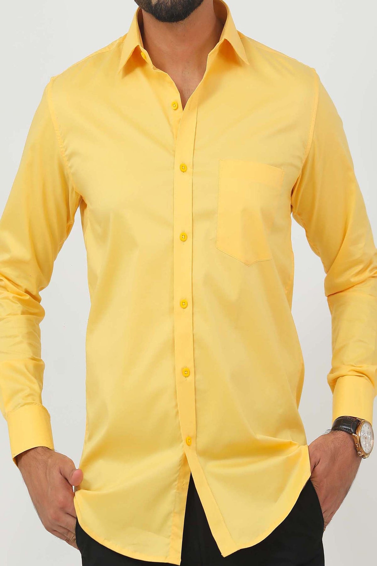 Veshbhoshaa Bluebird Men'S Yellow Cotton Lycra Formal Shirt - PUSHMYCART