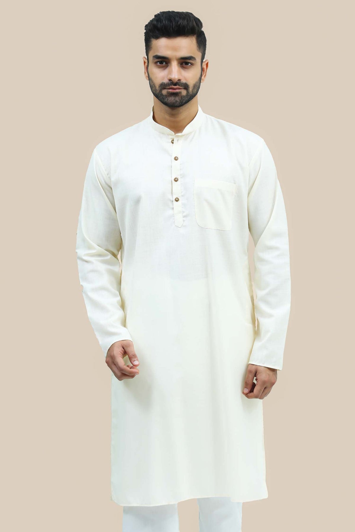 BLUESAANCHI MEN'S OFFWHITE MATKA SILK KURTA SET