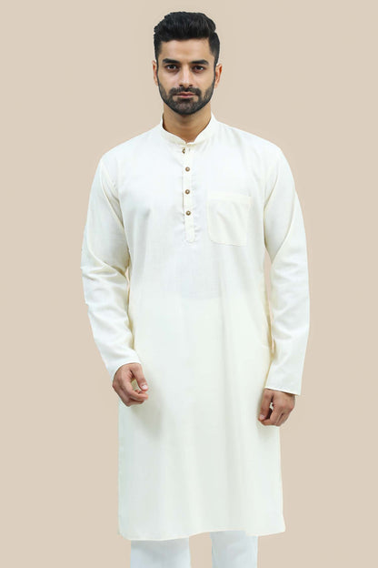 BLUESAANCHI MEN'S OFFWHITE MATKA SILK KURTA SET
