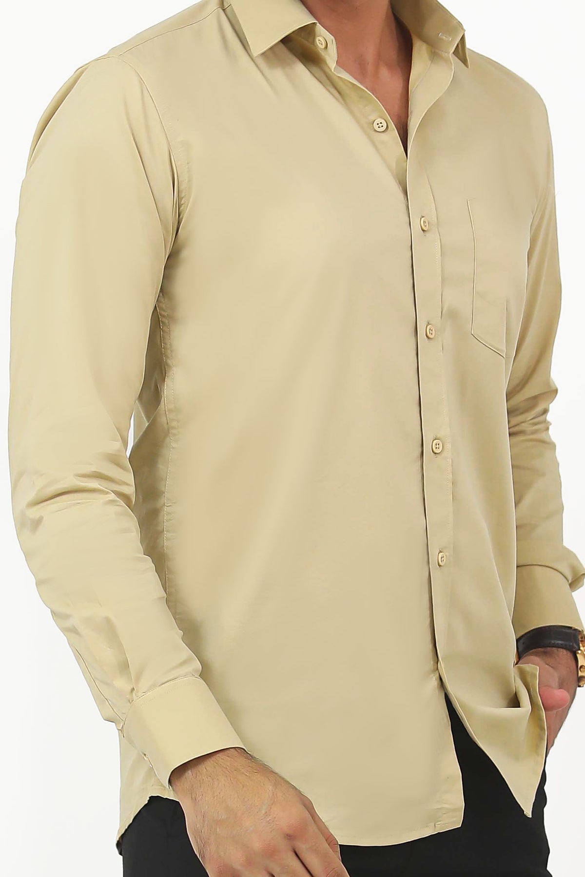Veshbhoshaa Bluebird Men'S Khaki Color Cotton Lycra Formal Shirt - PUSHMYCART