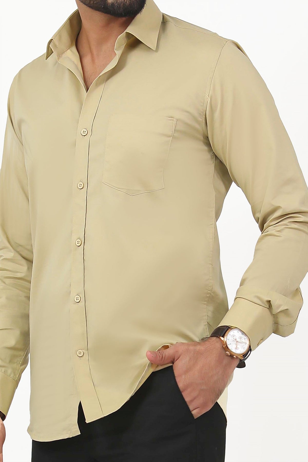 BLUEBIRD MEN'S KHAKI COLOR COTTON LYCRA FORMAL SHIRT
