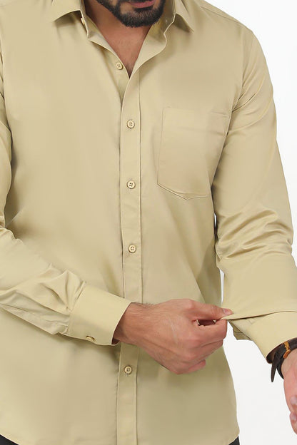 Veshbhoshaa Bluebird Men'S Khaki Color Cotton Lycra Formal Shirt - PUSHMYCART