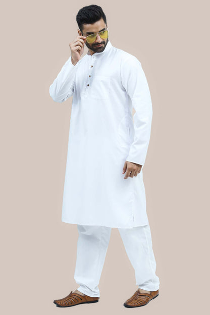 Veshbhoshaa Bluesaanchi Men'S White Matka Silk Kurta Set - PUSHMYCART