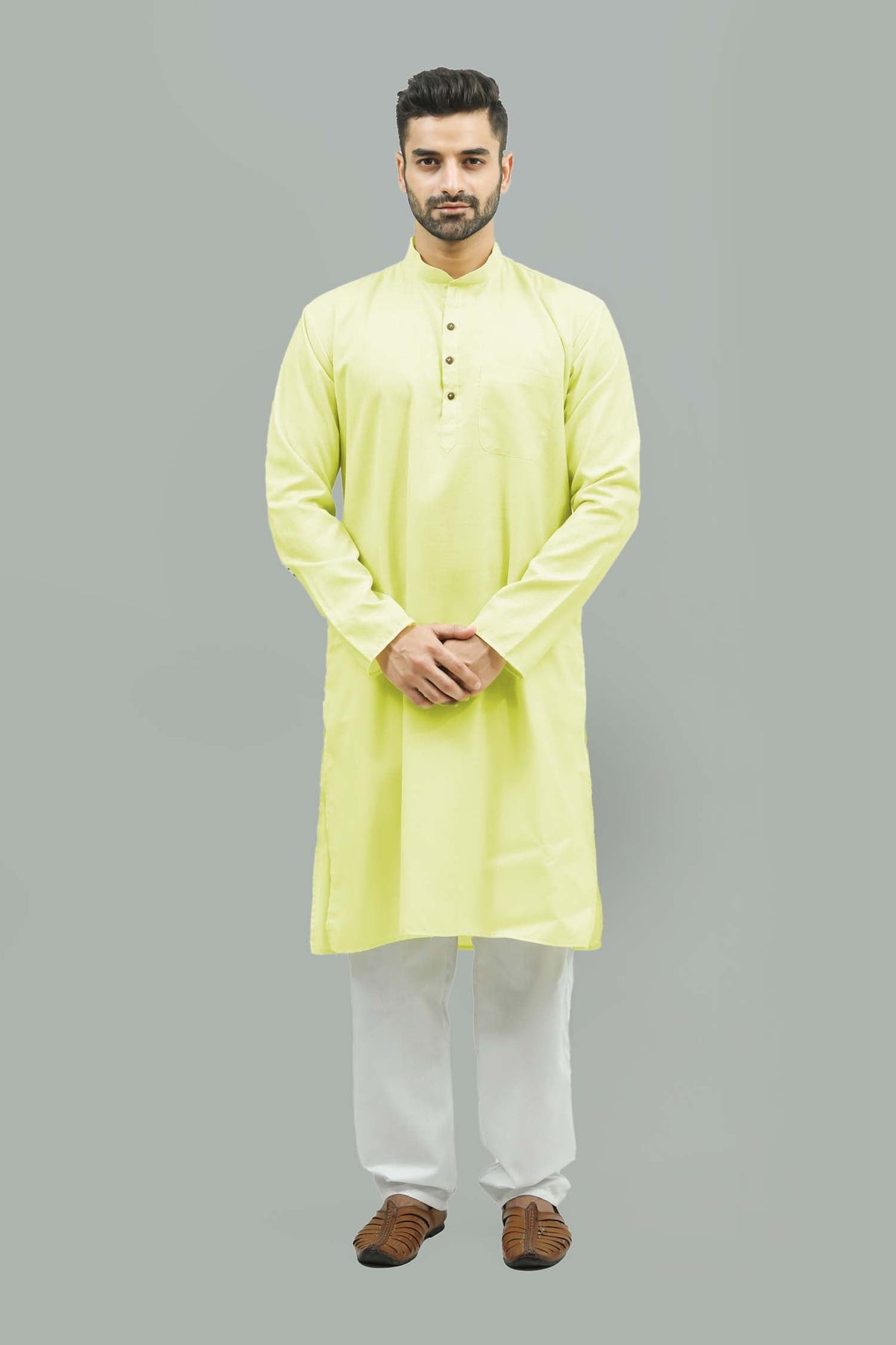 BLUESAANCHI MEN'S CASUAL LIGHT LEMON KURTA SET