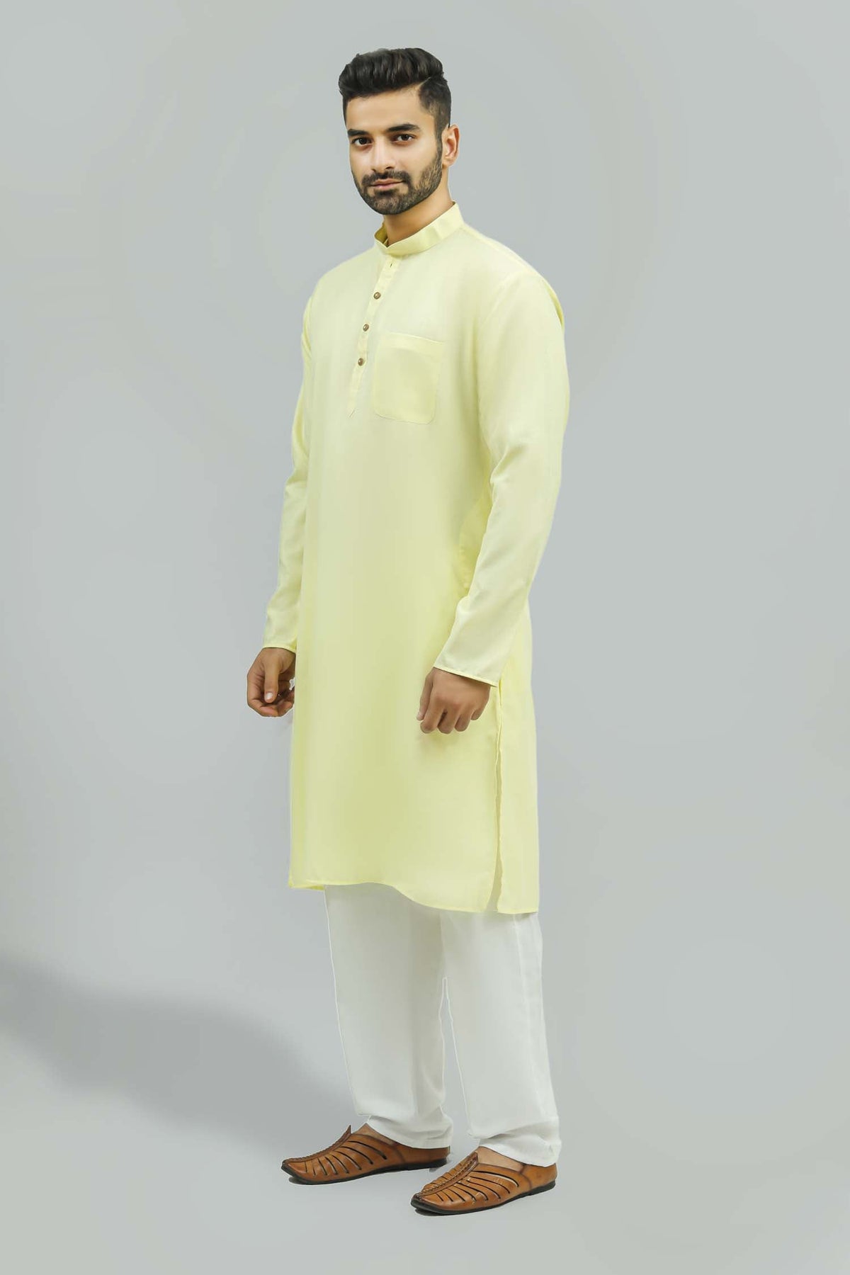 Veshbhoshaa Bluesaanchi Men'S Casual Yellow Kurta Set - PUSHMYCART