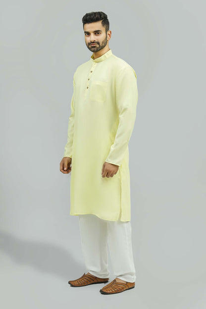 Veshbhoshaa Bluesaanchi Men'S Casual Yellow Kurta Set - PUSHMYCART