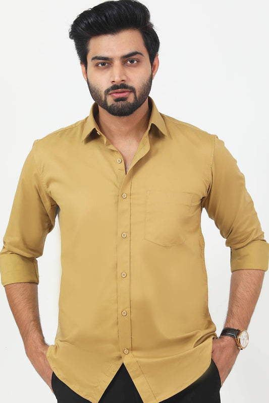 Veshbhoshaa Bluebird Men'S Sand Colour Cotton Lycra Formal Shirt - PUSHMYCART
