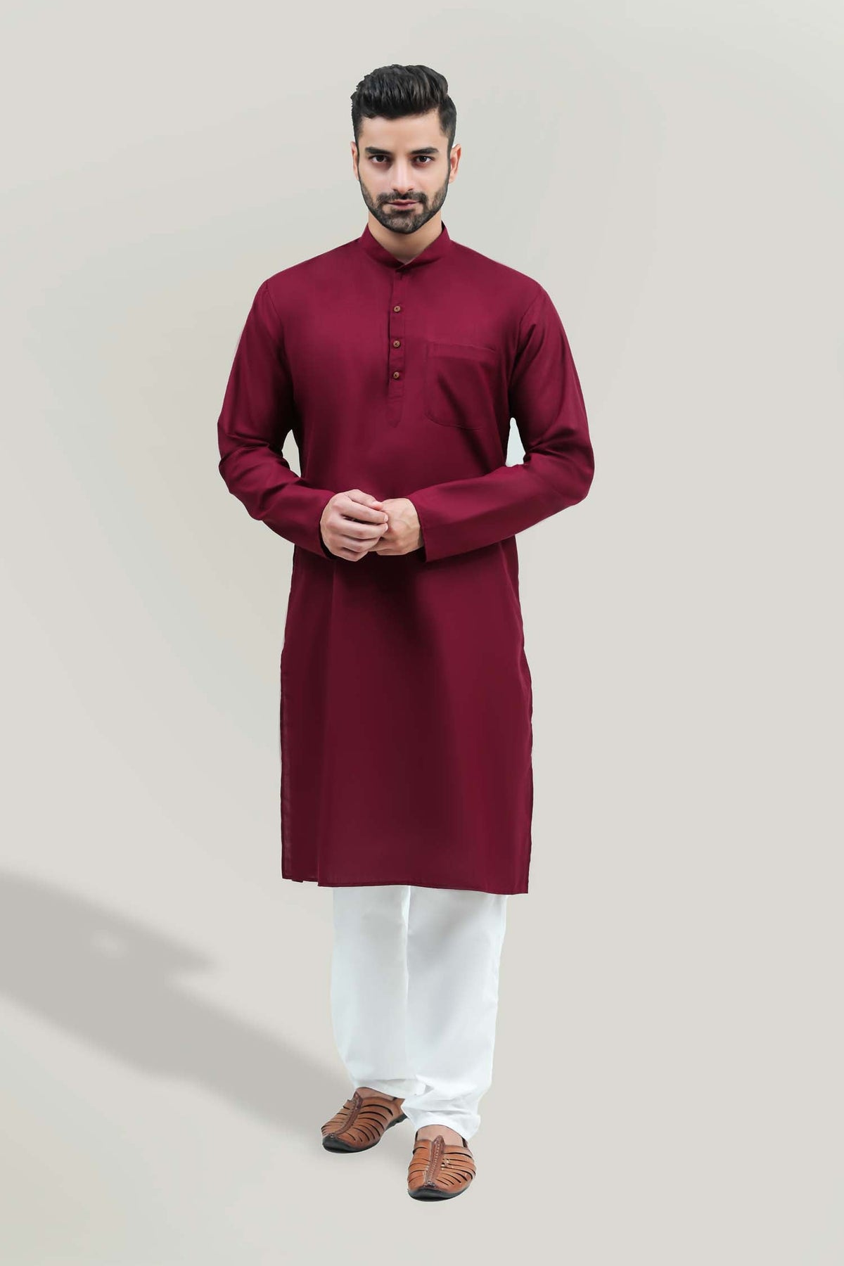 BLUESAANCHI MEN'S CASUAL DARK RED KURTA SET