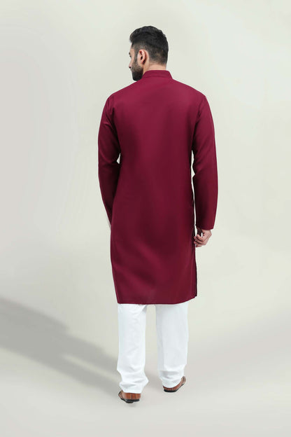 Veshbhoshaa Bluesaanchi Men'S Casual Dark Red Kurta Set - PUSHMYCART