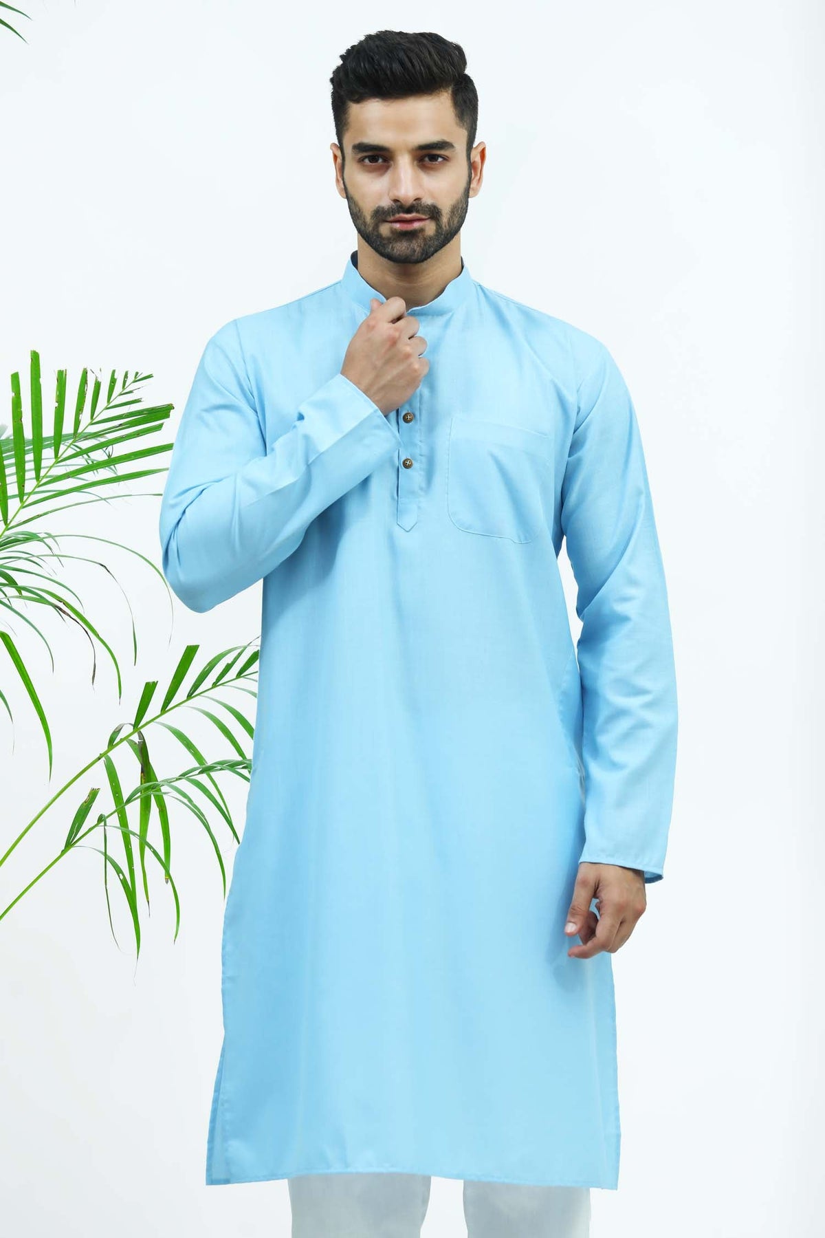 Veshbhoshaa Bluesaanchi Men'S Sky Blue Matka Silk Kurta Set - PUSHMYCART