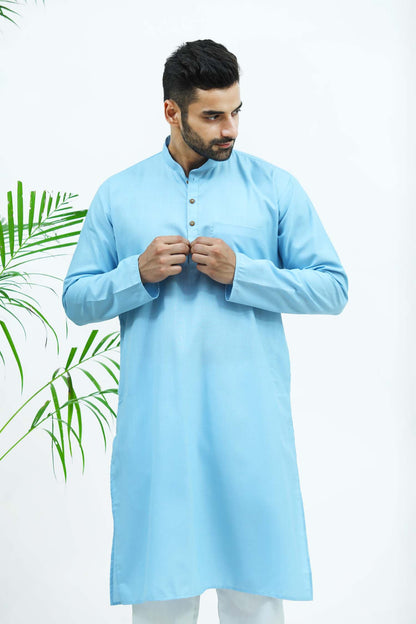 Veshbhoshaa Bluesaanchi Men'S Sky Blue Matka Silk Kurta Set - PUSHMYCART