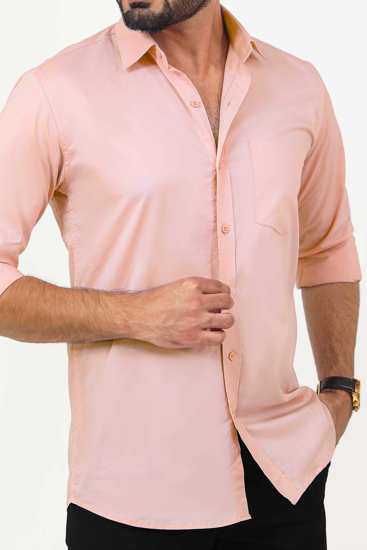Veshbhoshaa Bluebird Men'S Light Peach Cotton Lycra Formal Shirt - PUSHMYCART