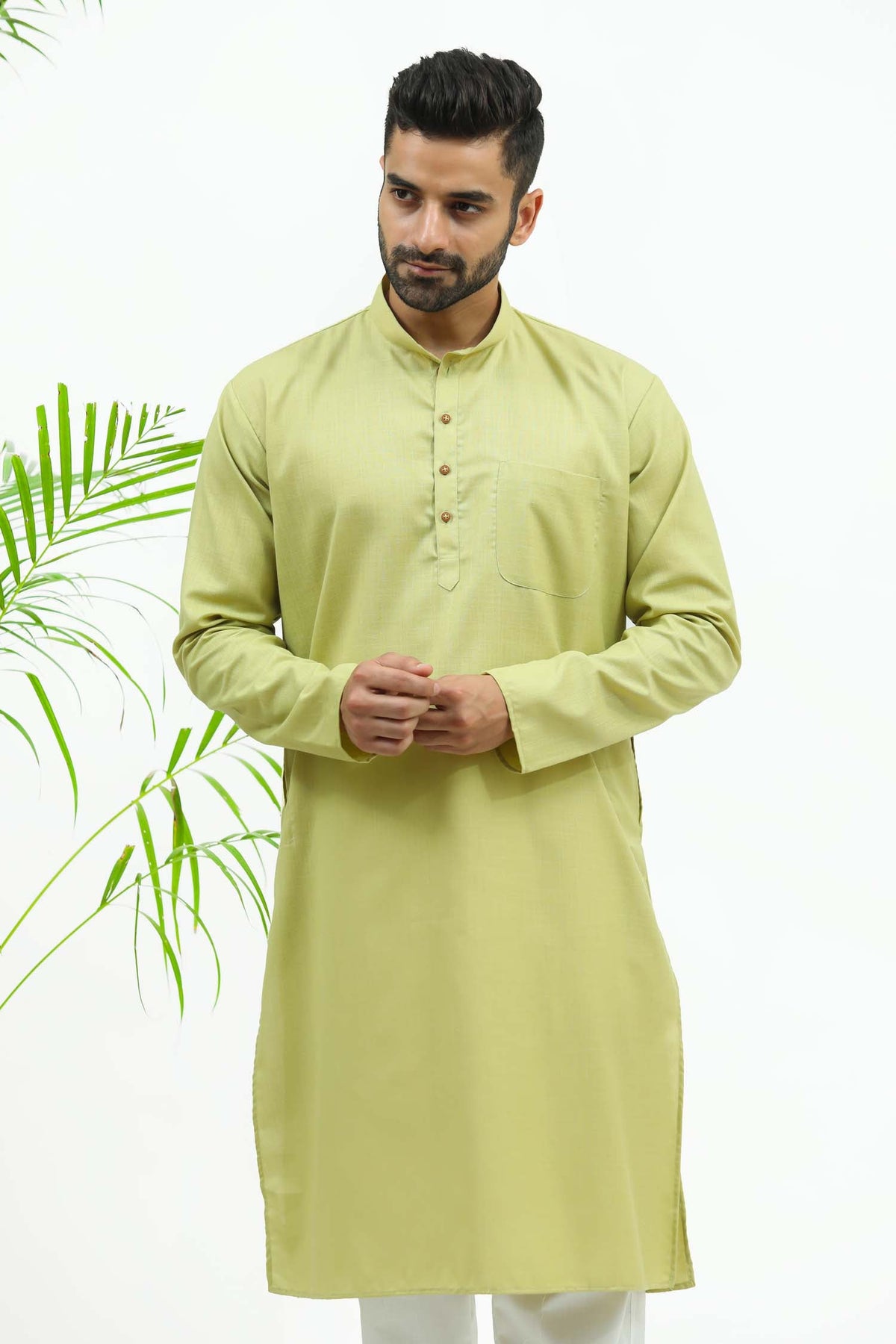 Veshbhoshaa Bluesaanchi Men'S Light Olive Green Matka Silk Kurt Set - PUSHMYCART