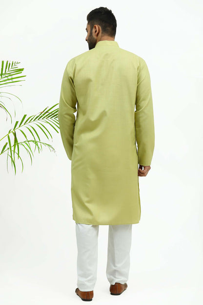 Veshbhoshaa Bluesaanchi Men'S Light Olive Green Matka Silk Kurt Set - PUSHMYCART