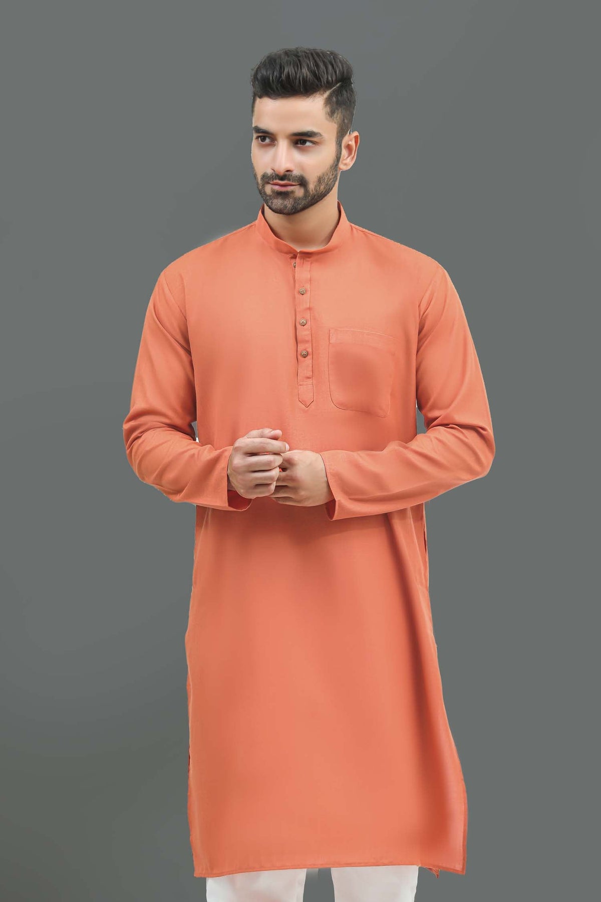 Veshbhoshaa Bluesaanchi Men'S Casual Orange Kurta Set - PUSHMYCART