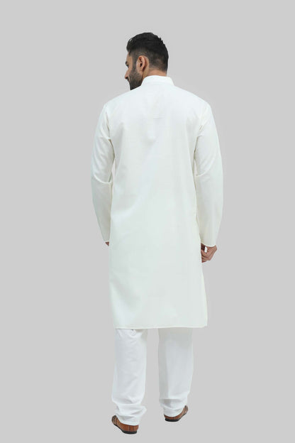 Veshbhoshaa Bluesaanchi Men'S Light Cream Silk Kurta Set - PUSHMYCART