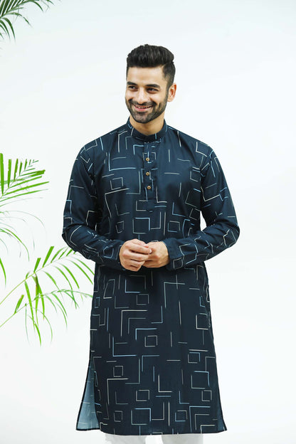 BLUESAANCHI MEN'S DARK BLUE PRINTED KURTA SET
