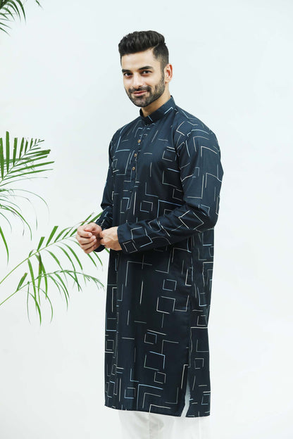 Veshbhoshaa Bluesaanchi Men'S Dark Blue Printed Kurta Set - PUSHMYCART