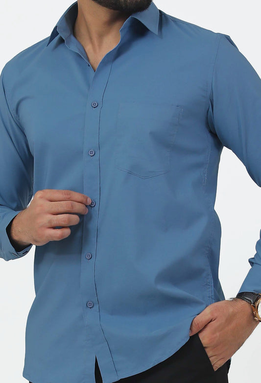 BLUEBIRD MEN'S BLUE COTTON LYCRA FORMAL SHIRT