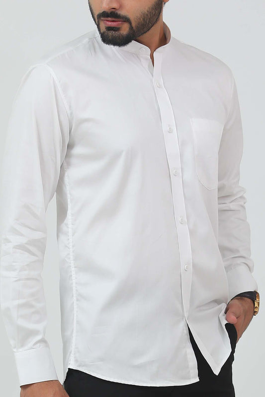 Veshbhoshaa Bluebird Men'S White Mandarin Collar Formal Shirt - PUSHMYCART