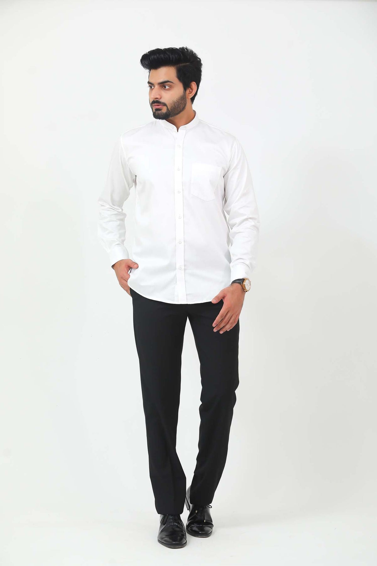 Veshbhoshaa Bluebird Men'S White Mandarin Collar Formal Shirt - PUSHMYCART