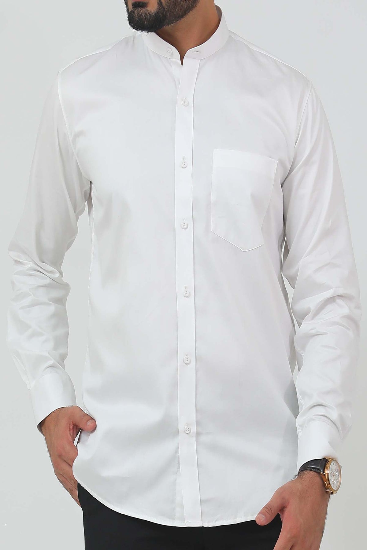 BLUEBIRD MEN'S WHITE MANDARIN COLLAR FORMAL SHIRT