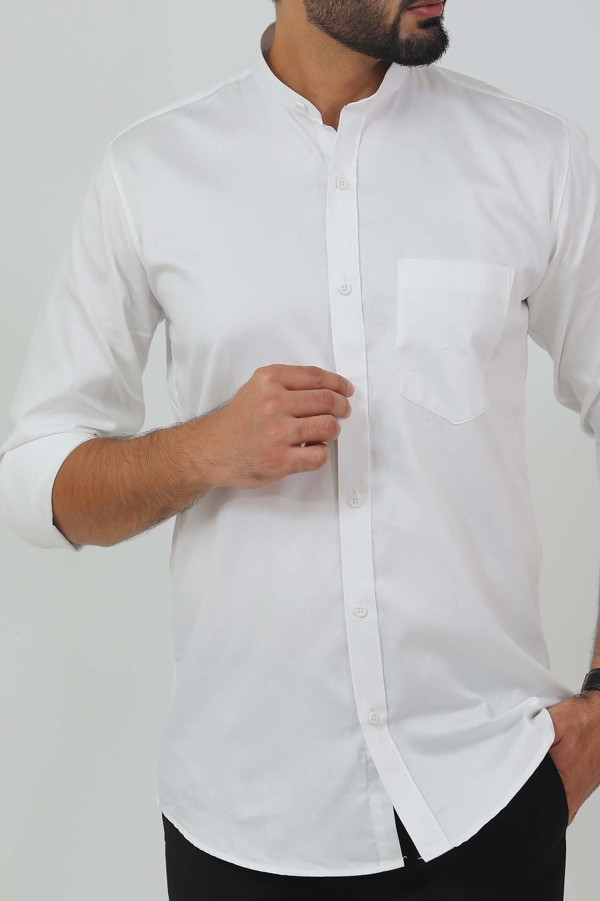 Veshbhoshaa Bluebird Men'S White Mandarin Collar Formal Shirt - PUSHMYCART