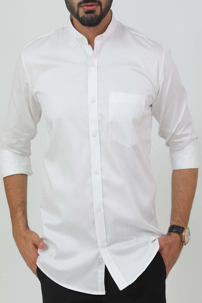 Veshbhoshaa Bluebird Men'S White Mandarin Collar Formal Shirt - PUSHMYCART