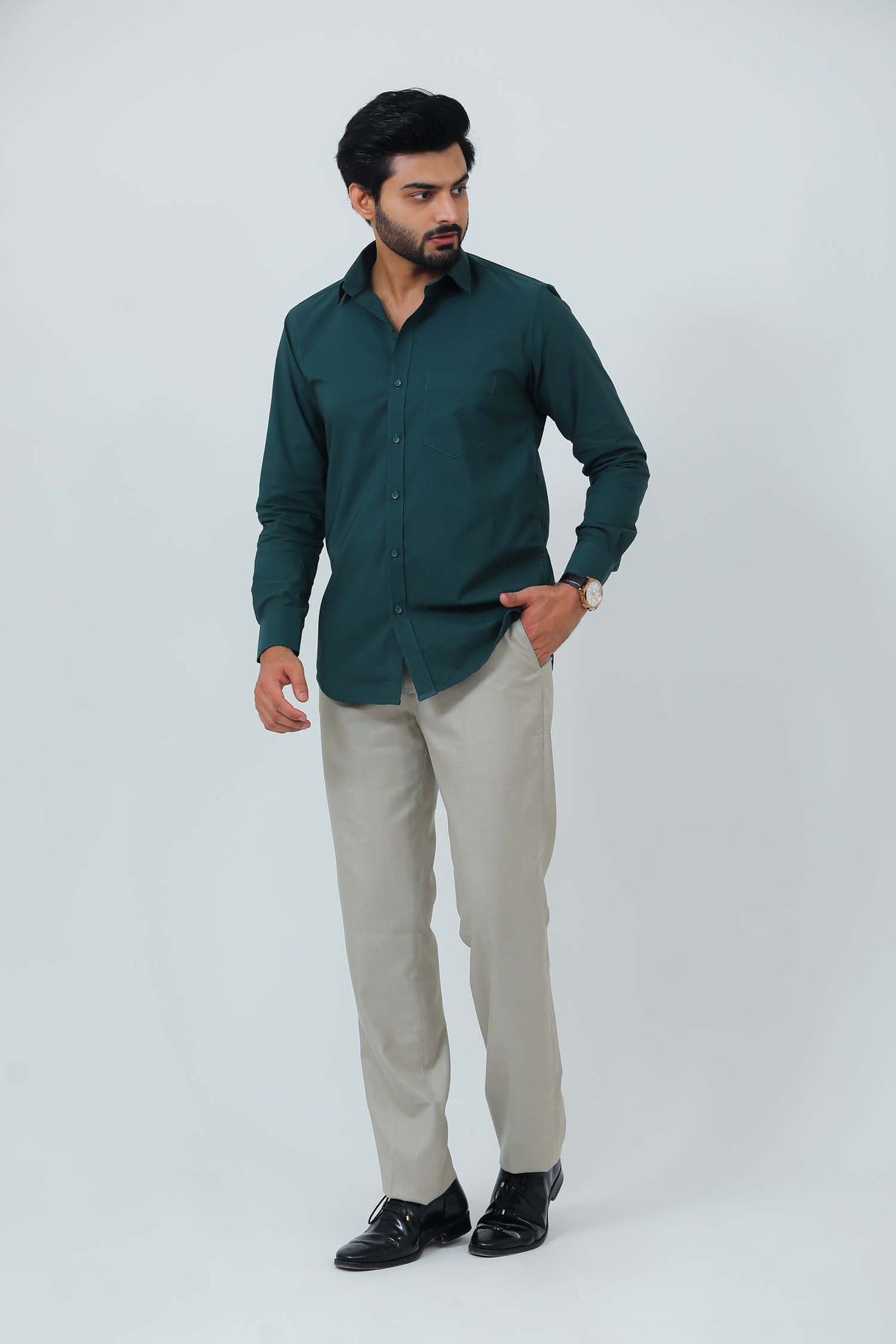 Veshbhoshaa Bluebird Men'S Olive Green Cotton Lycra Formal Shirt - PUSHMYCART