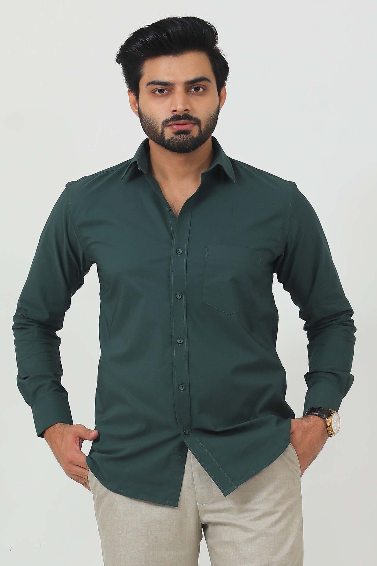 Veshbhoshaa Bluebird Men'S Olive Green Cotton Lycra Formal Shirt - PUSHMYCART